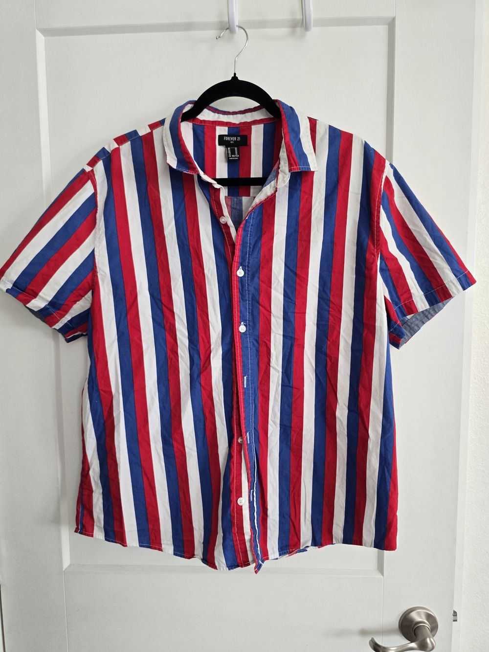 Men's Red, White & Blue Stripe Short-Sleeve Shirt Size XL